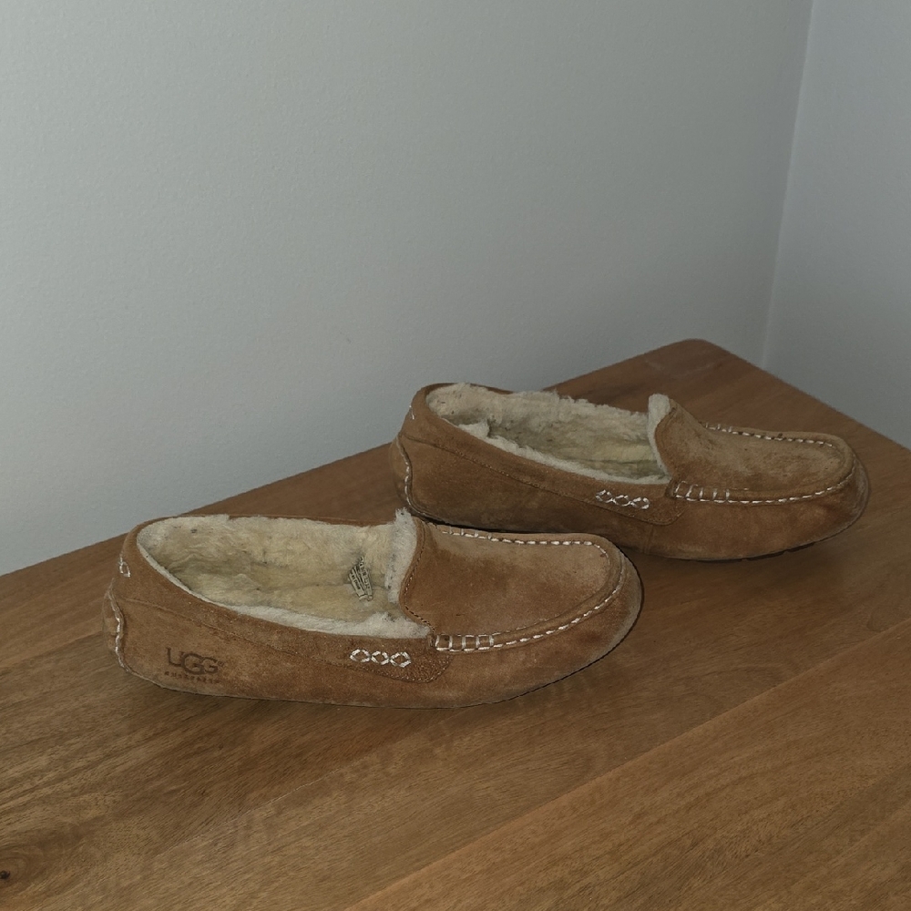 UGG Chestnut Suede Shearling Moccasin Slippers